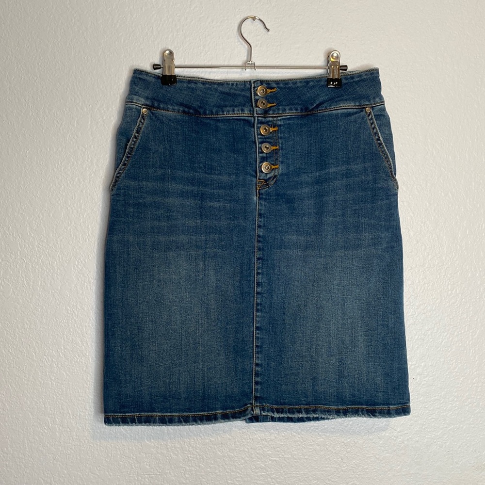Prana denim button fly womens skirt size 6